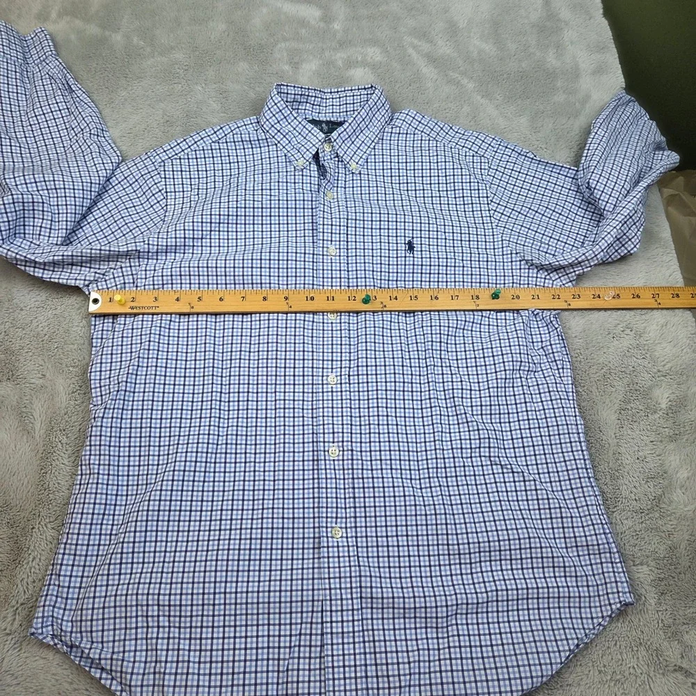 Ralph Lauren Button Down Shirt Mens L Classic Fit Gingham Check Blue and White